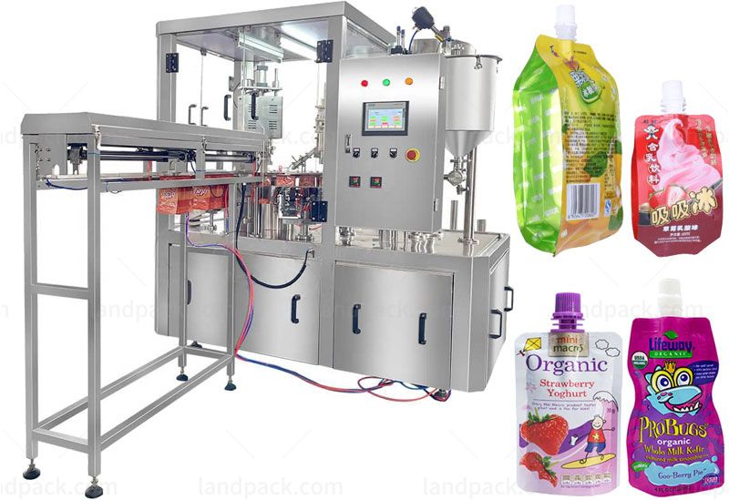 Rotary Automatic Spout Pouch Filling Capping Machine For Liquid Fruit Juice Yogurt Olive Oil
