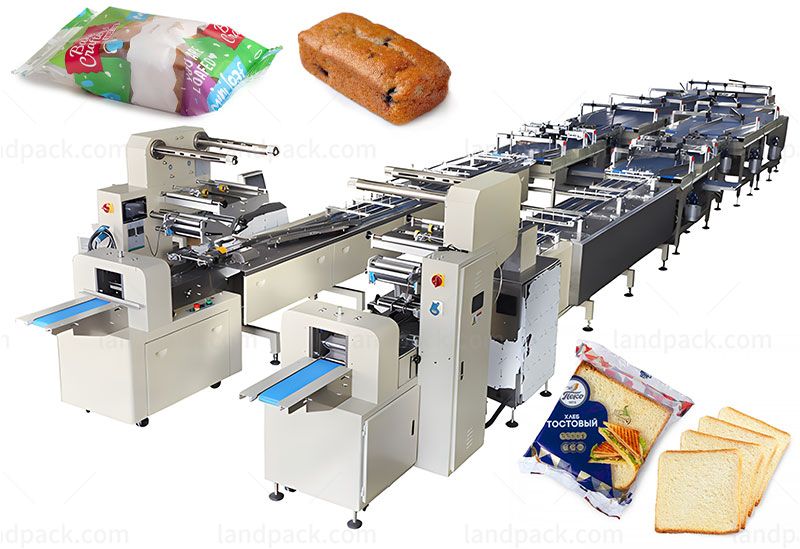 Automatic Bread Chapati Toast Rusk Biscuit Horizontal Food Flow Packing Line