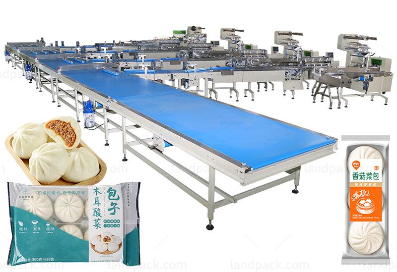 Fully Automatic Bun Cookies Biscuit Feeding Packing Line Hamburger Packing Machine