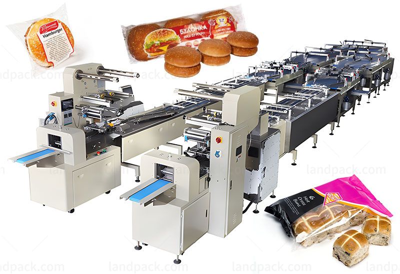 Automatic Sandwich Biscuit Rusk Hamburger Bun Horizontal Food Flow Packing Line