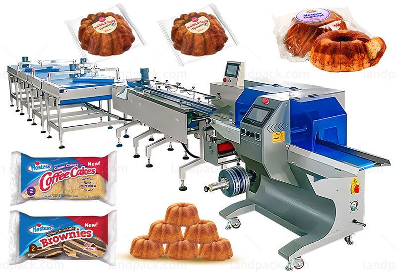 Automatic Bread pillow packing machine Rusk Bun Biscuit feeding packaging line