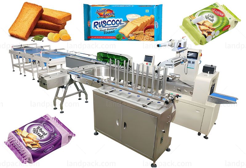 Automatic Rusk Feeding Packing Machine Line Horizontal Bread Food Packaging Machine