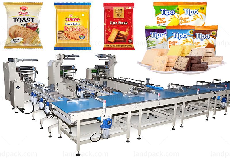 Automatic Rusk Feeding Packing Line Horizontal Bun Packaging Machine For Pillow Bag