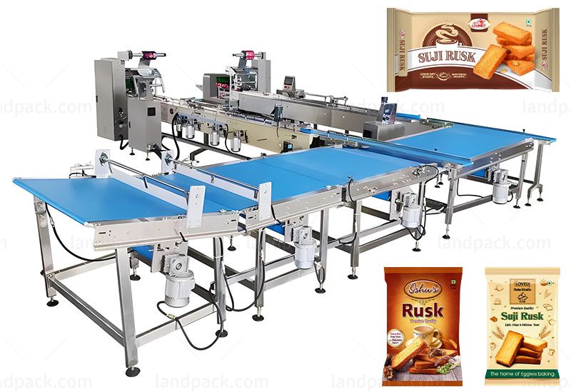Full Servo High Speed Rusk Flow Packing Machine Bread Feed Packaging Line