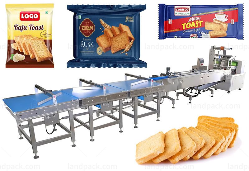 Automatic Rusk Slice Bread Flow Feeding Packing Machine Line