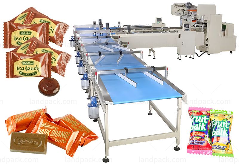 Automatic Candy Horizontal Feeding Packing Line Servo Gummy Packaging Machinery