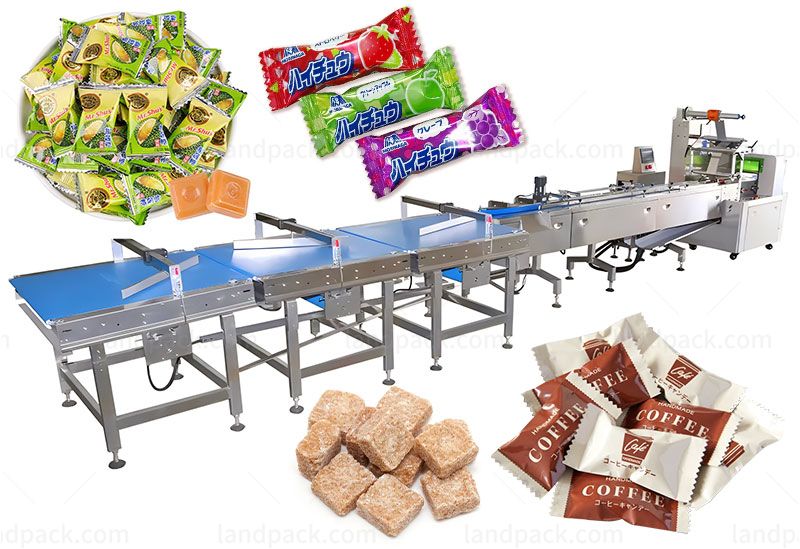 Automatic Biscuit Candy Gummy Flow Feeding Packing Machine Line