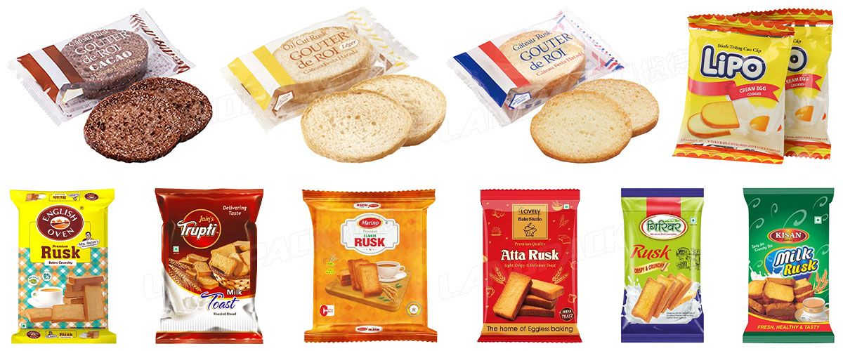 Automatic Bread Biscuit Rusk Horizontal Food Feeding Flow Packing Line